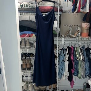 long navy silk dress